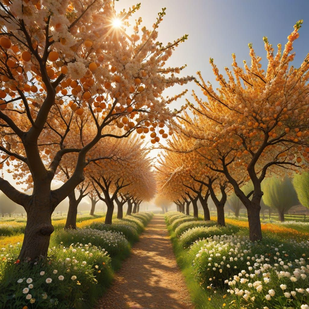 Surreal Apricot Trees Bloom with Whimsical Popcorn