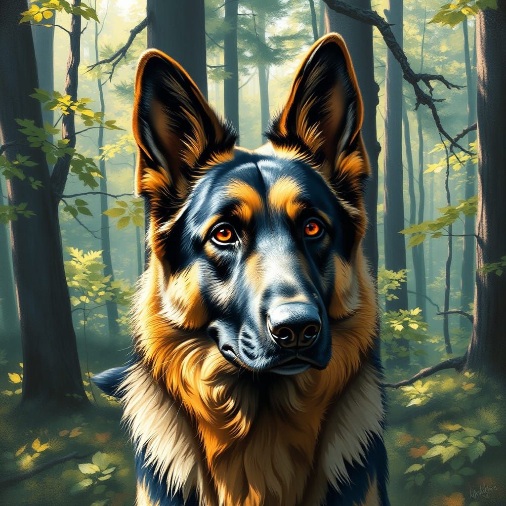 Majestic German Shepherd in Lush Forest