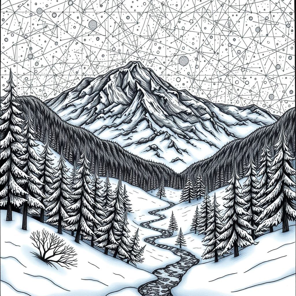 Whimsical Winter Wonderland in Fractal Zentangle Style