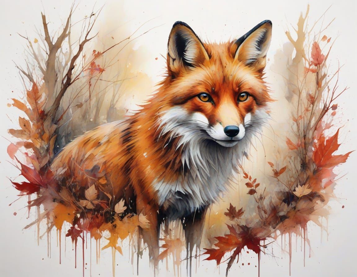 Vibrant Autumn Red Fox Watercolor Portrait