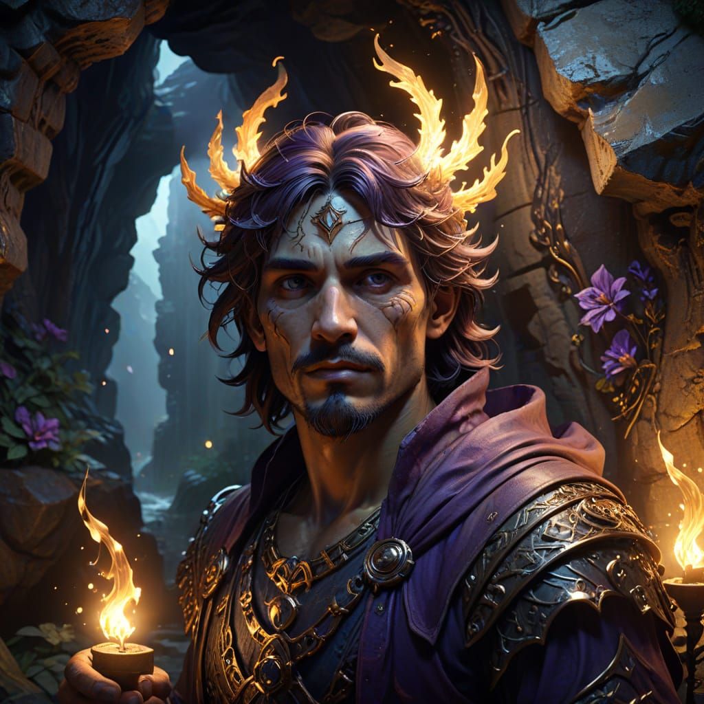 Dark Fantasy Cave Scene in Art Nouveau Style