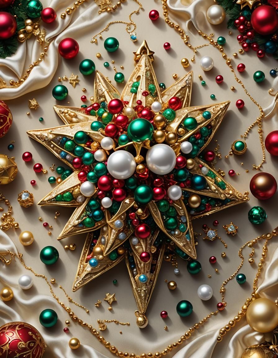 Luxurious Christmas Star in Hyperrealistic Splash Art