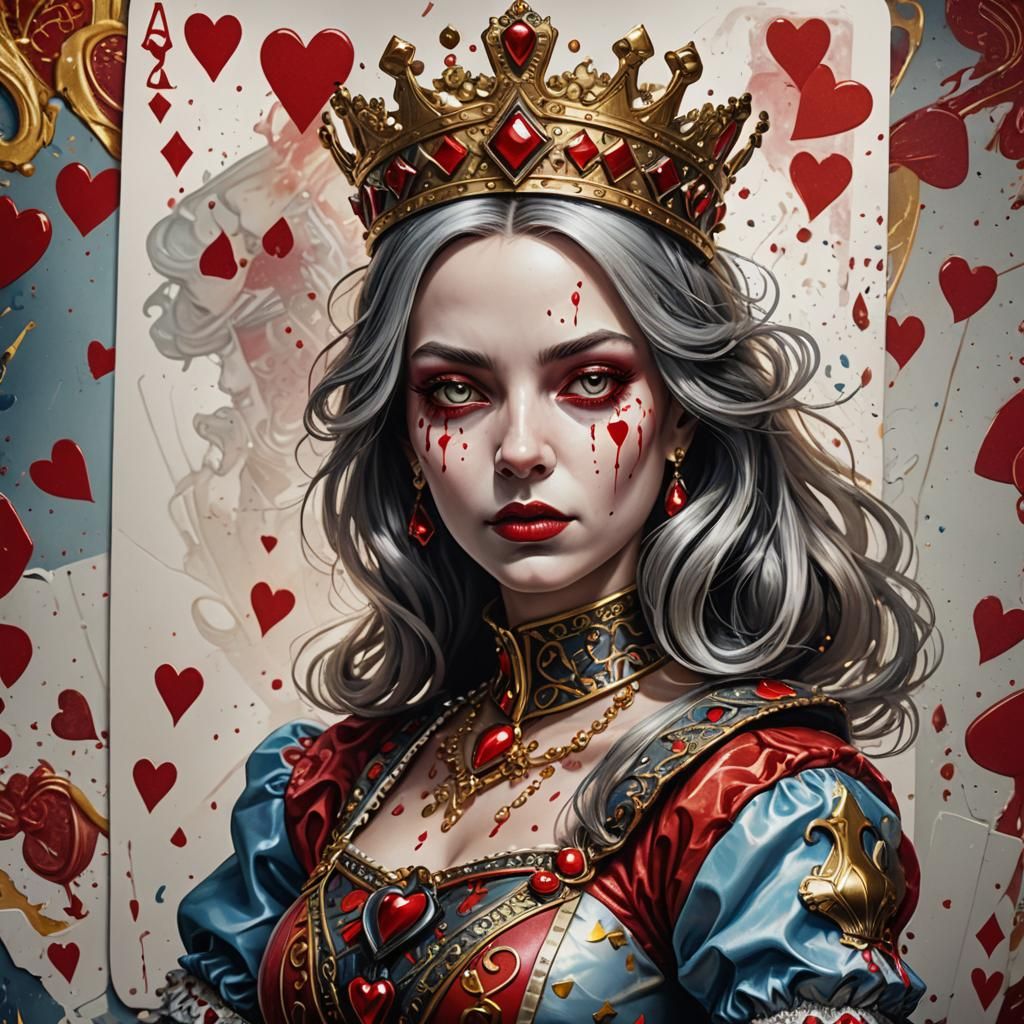 Queen of Hearts: Hyperrealistic Mad Queen Card