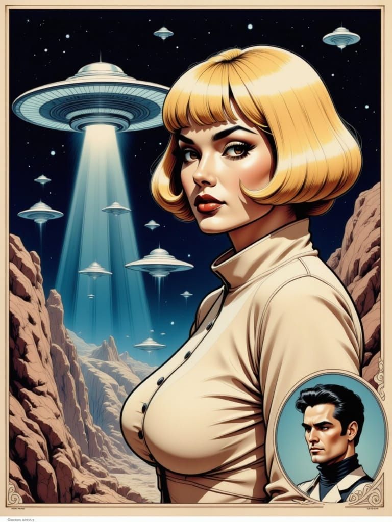 Retro-Futuristic Science Fiction Movie Poster with Alien Lan...