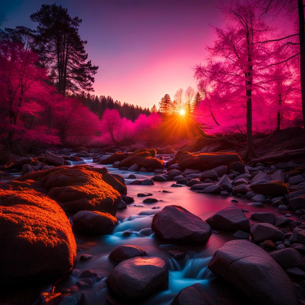 Neon Alien Forest Sunset: Professional Photography