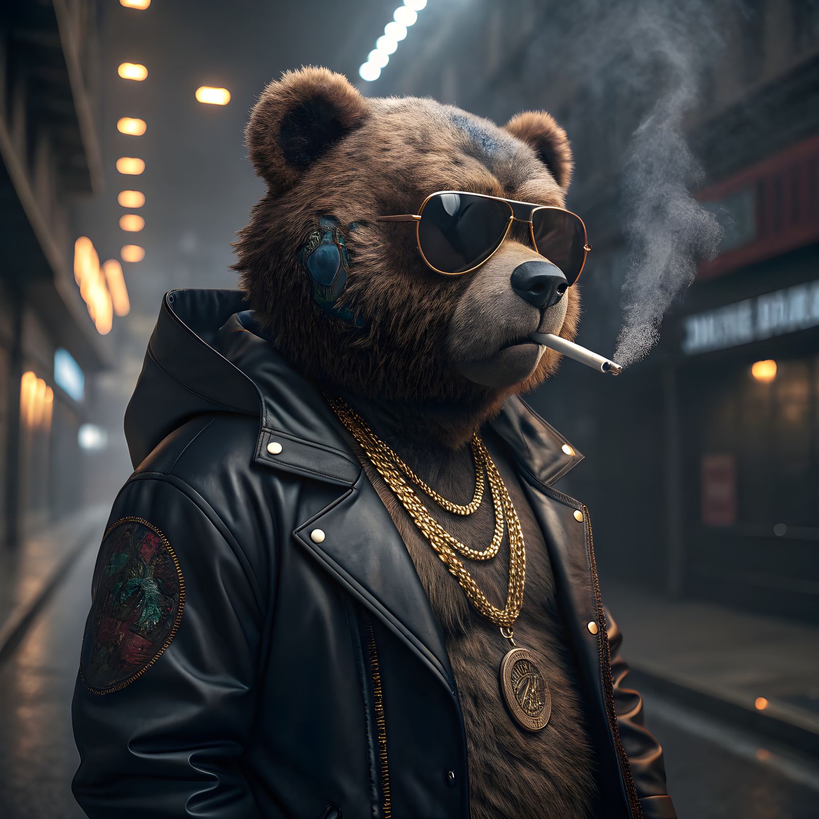Surreal Gangster Teddy Bear in Urban Setting