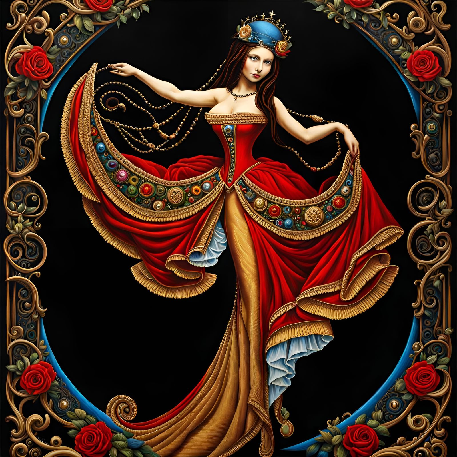 Cute Gothic Mona Lisa in Dark Impasto Style