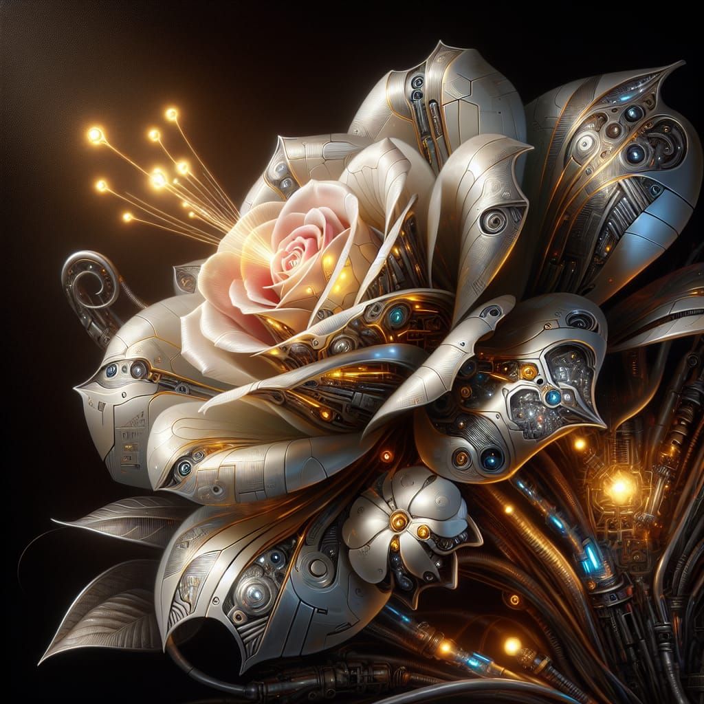 Cybernetic Rose in Chiaroscuro Style