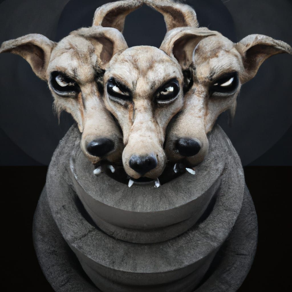 Three-Headed Cerberus in Surreal Style