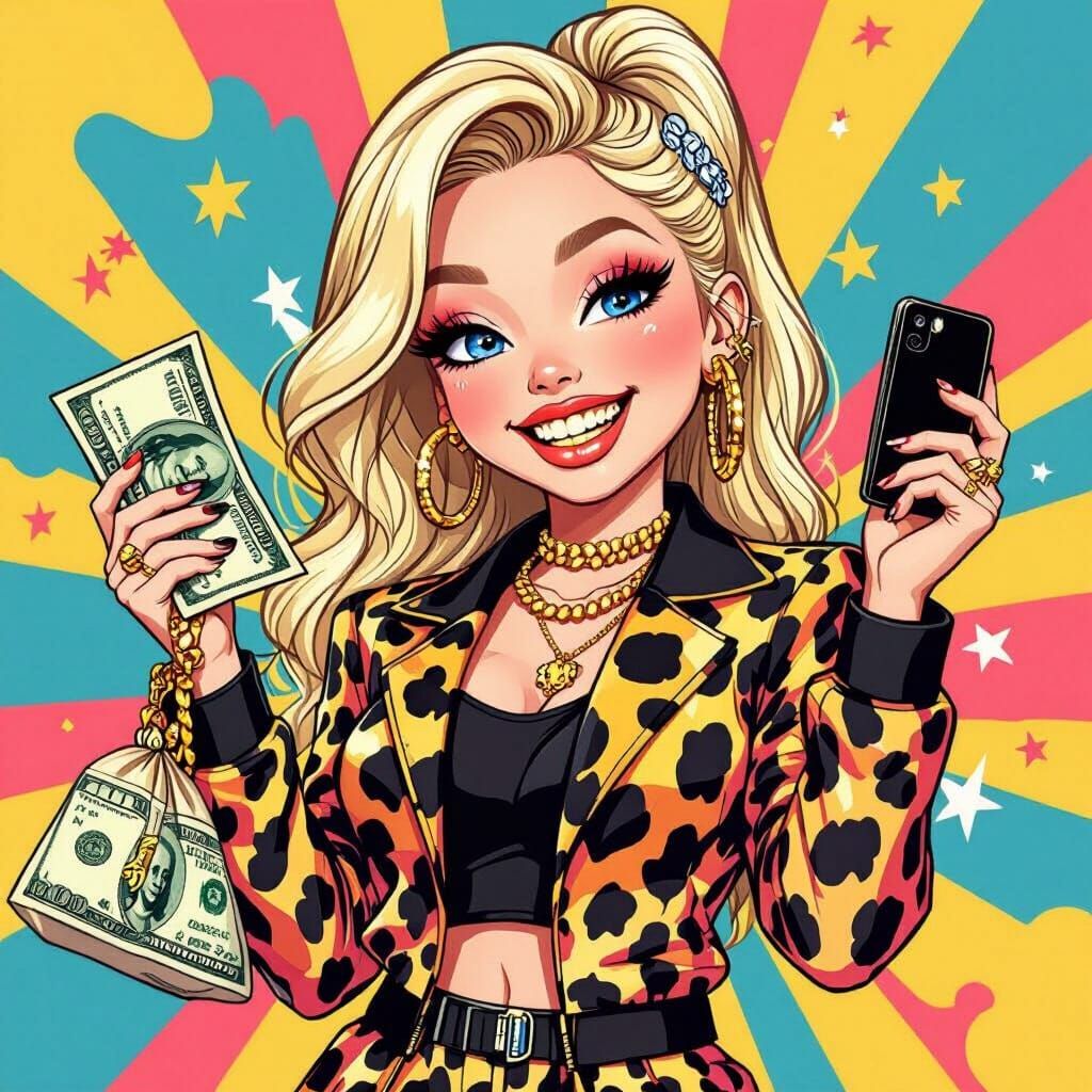 Blonde Rapper in Cheetah Print, Pop Art Style