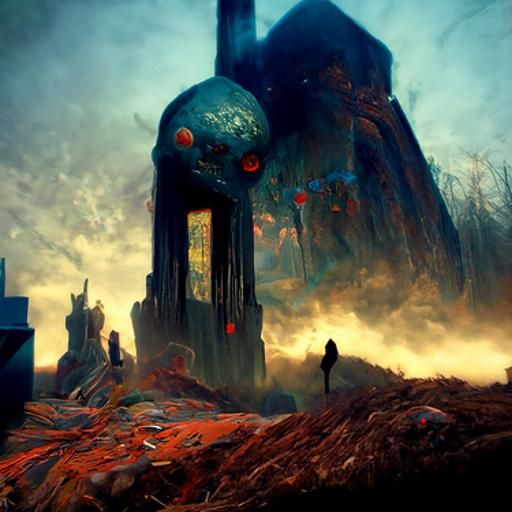 Dystopian Valley with Faceless Eyes: Surreal Dark Art