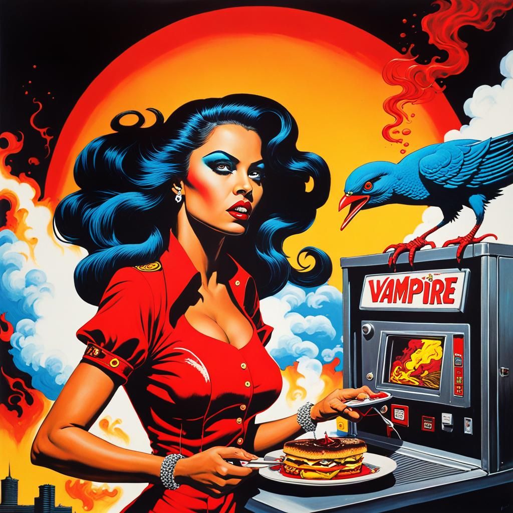 70s Comic Book Demon Waitress in Graffiti Art