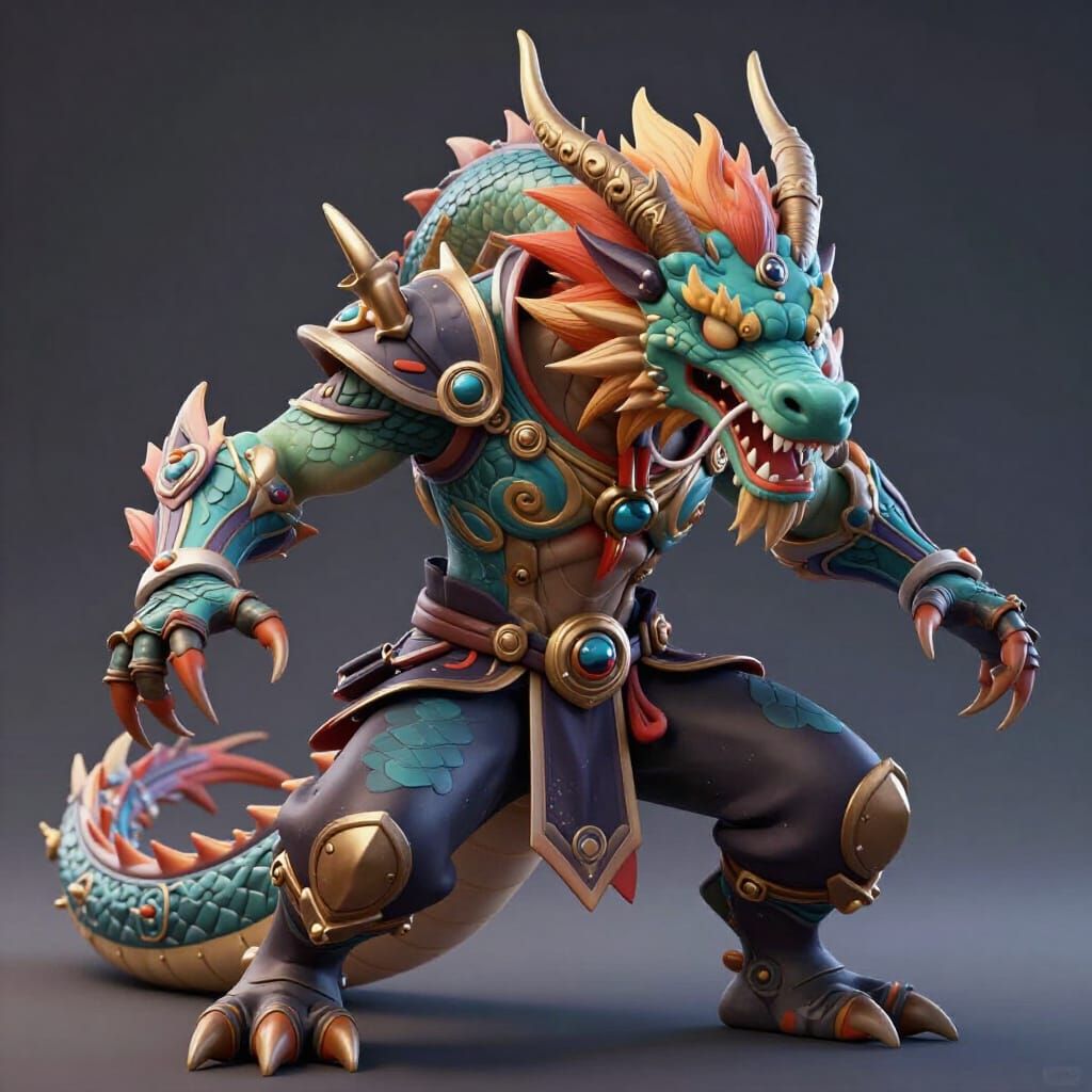 Fearsome Dragon Head Monster in Vibrant 3D Anime Style