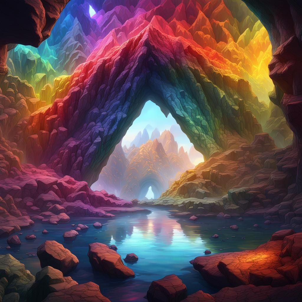 Rainbow Diamond in a Detailed Diamond Cave