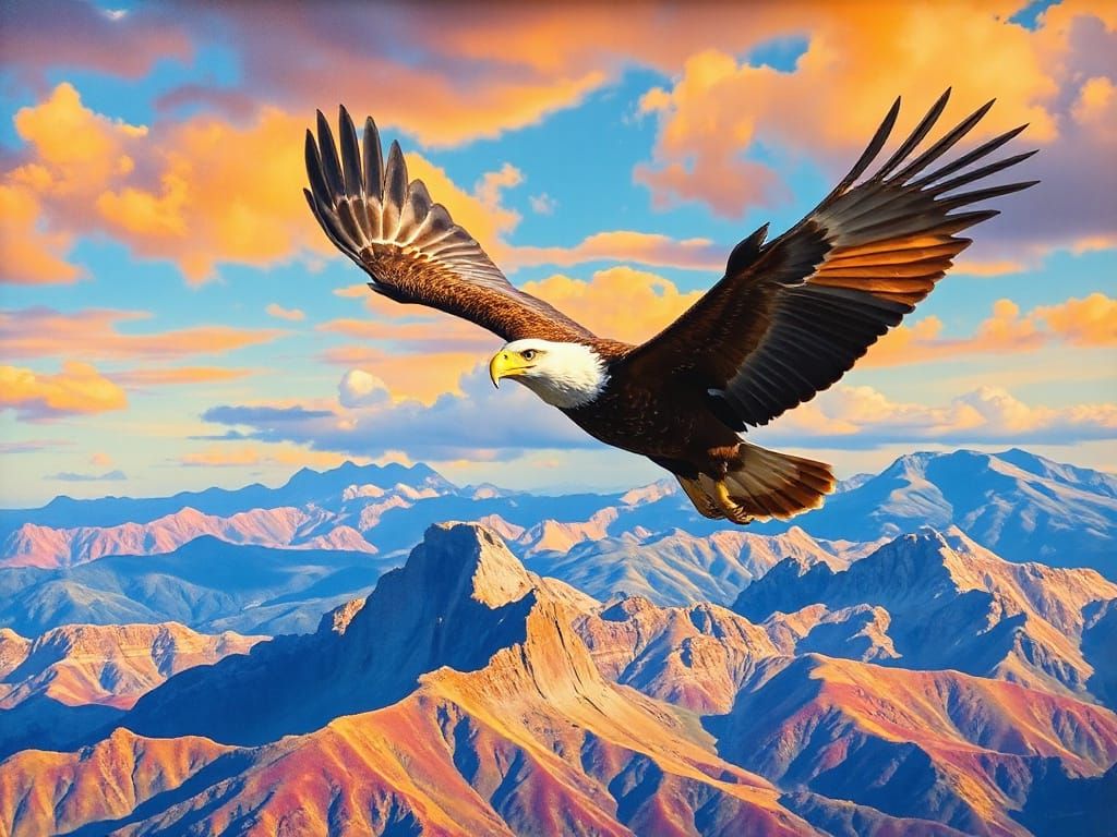 Majestic Eagle Soars Above Rainbow Mountains