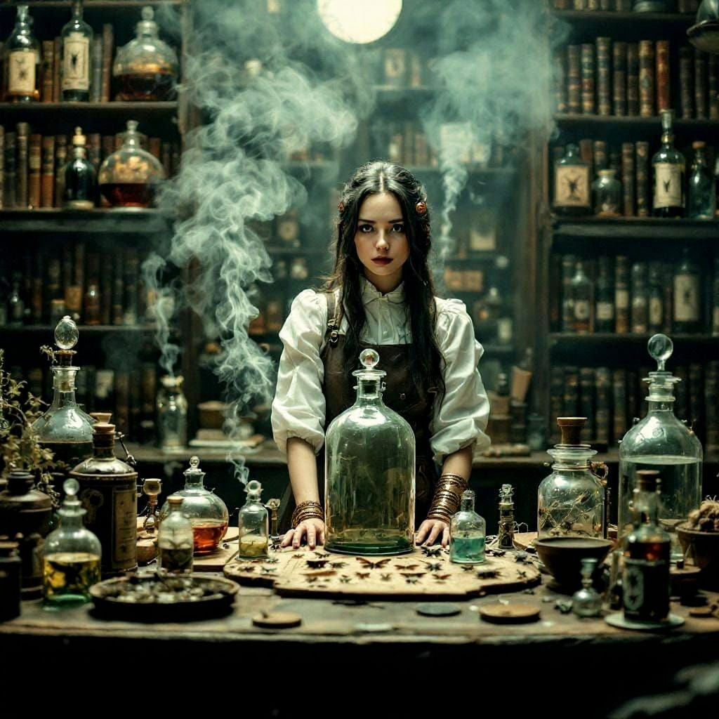 Steampunk Entomologist in Victorian Laboratory, Cinematic St...