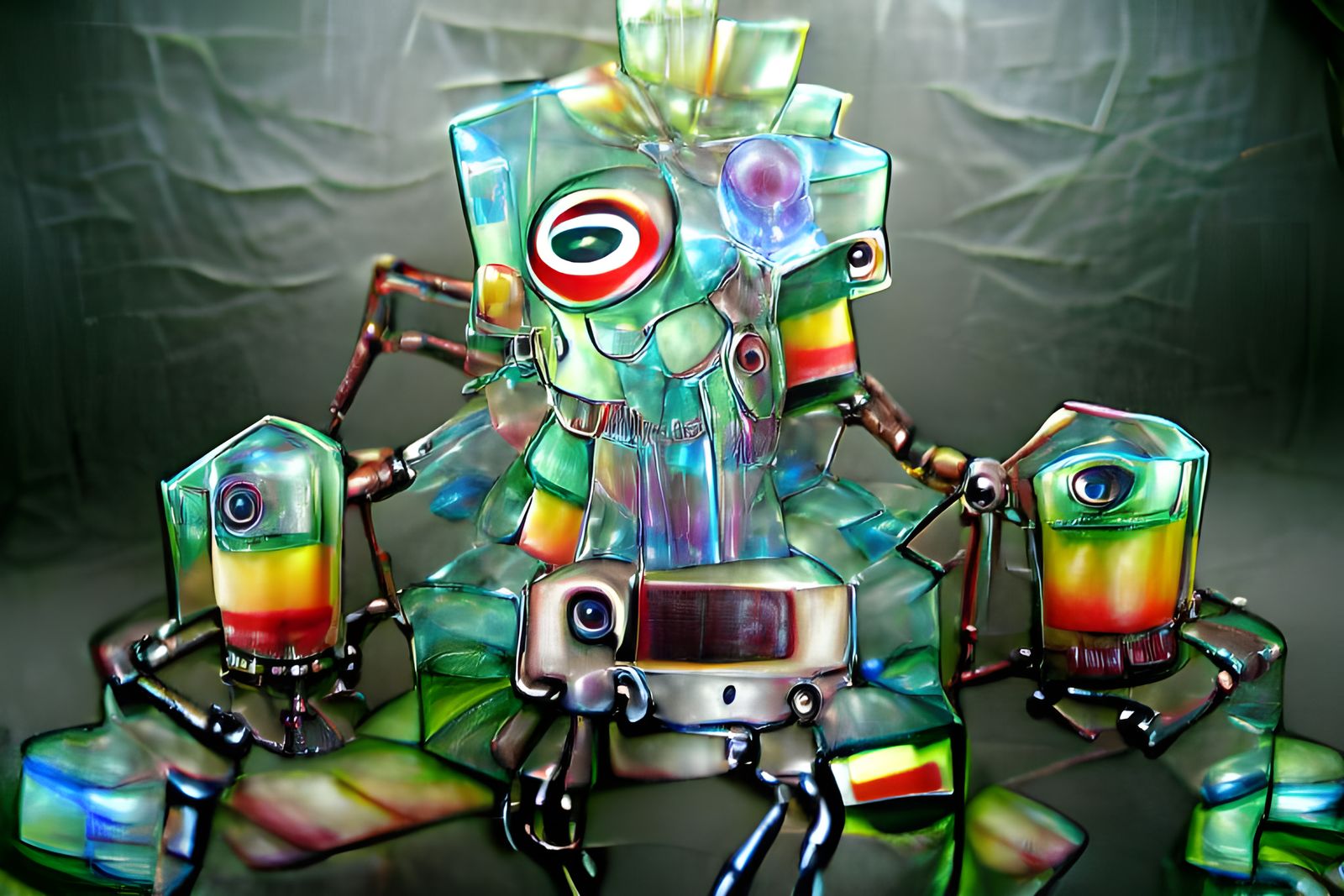 Psychedelic Glass Robot Mixed Media Art