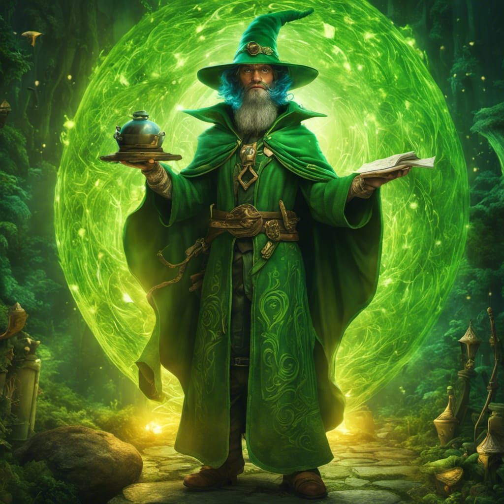 Powerful Wizard Casting a Spell in Nature