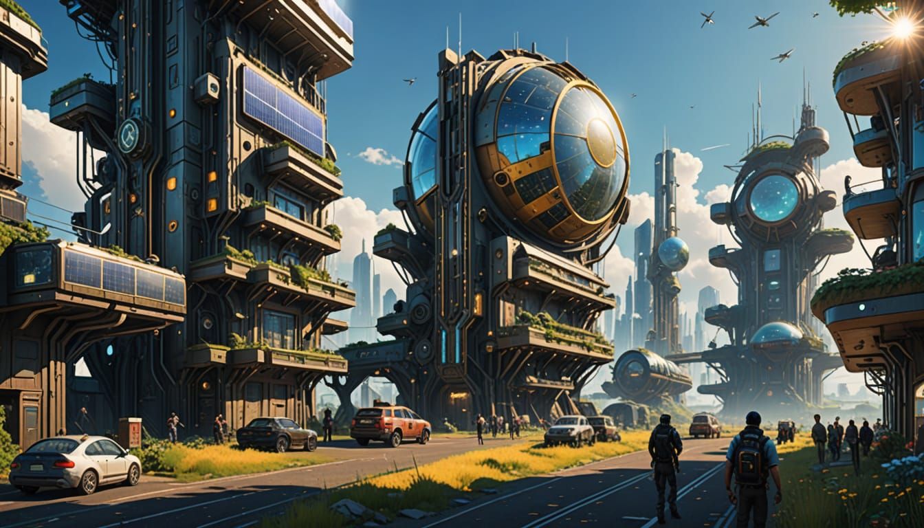 Eco-Friendly Solarpunk Village Blooms in a Futuristic World