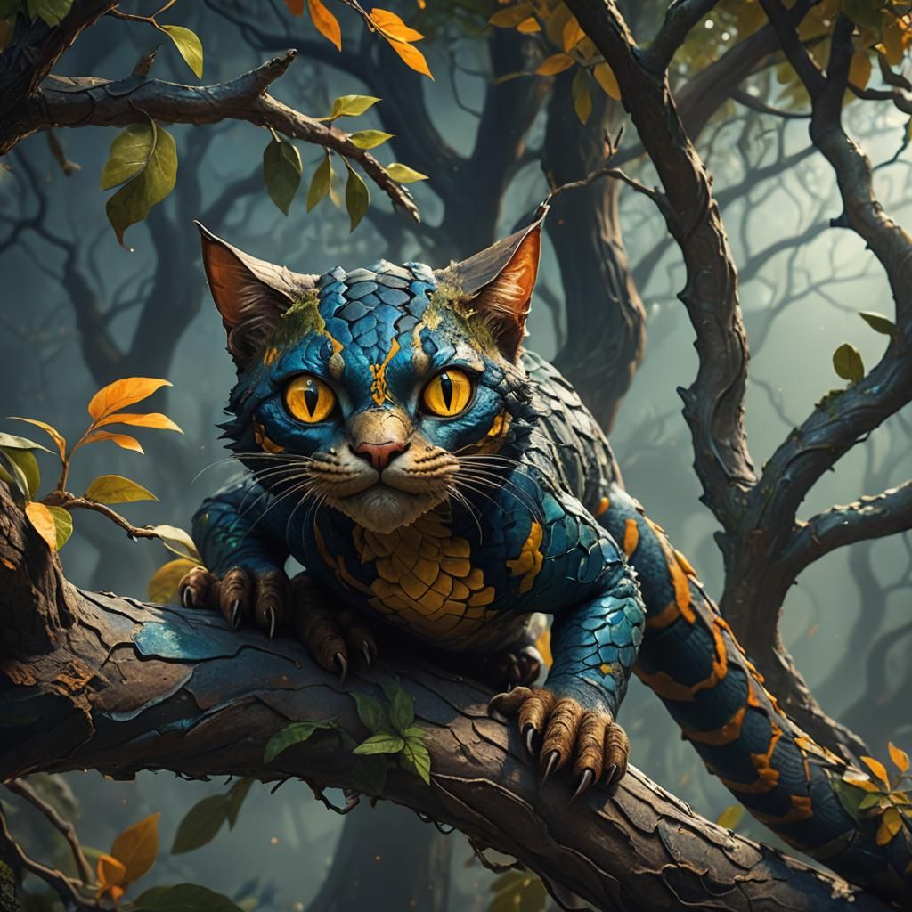 Eerie Cat Snake Monster in Fantasy Art