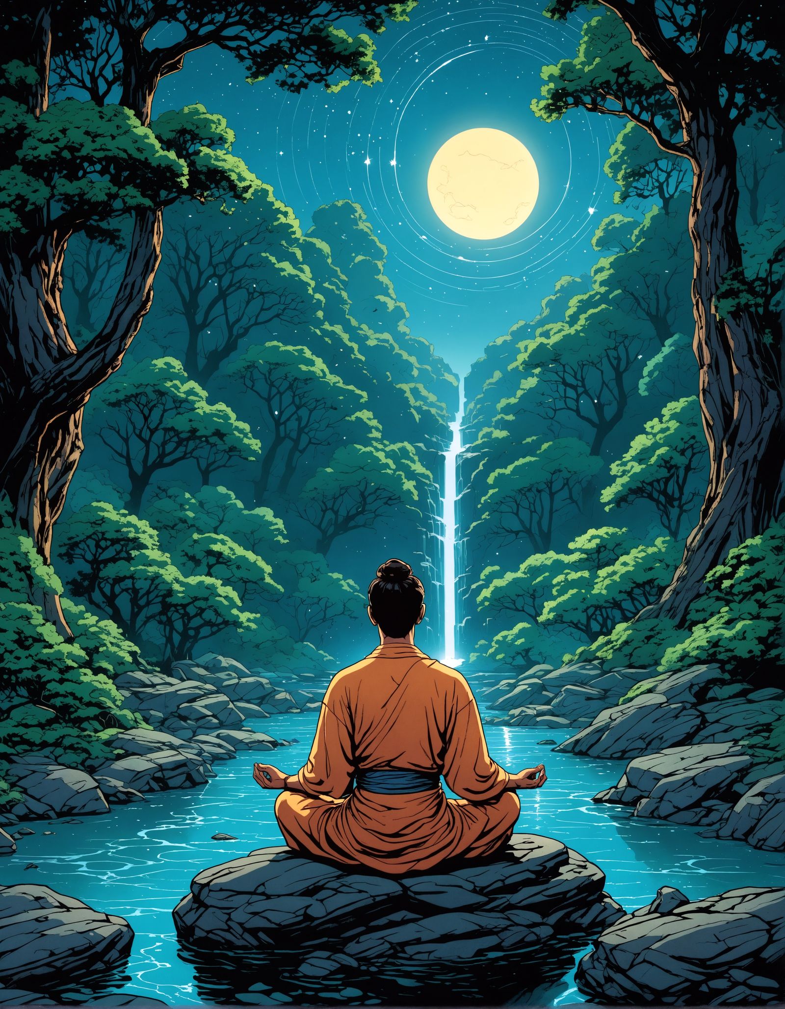 Enlightened Meditator Portrait in Comic Book Style