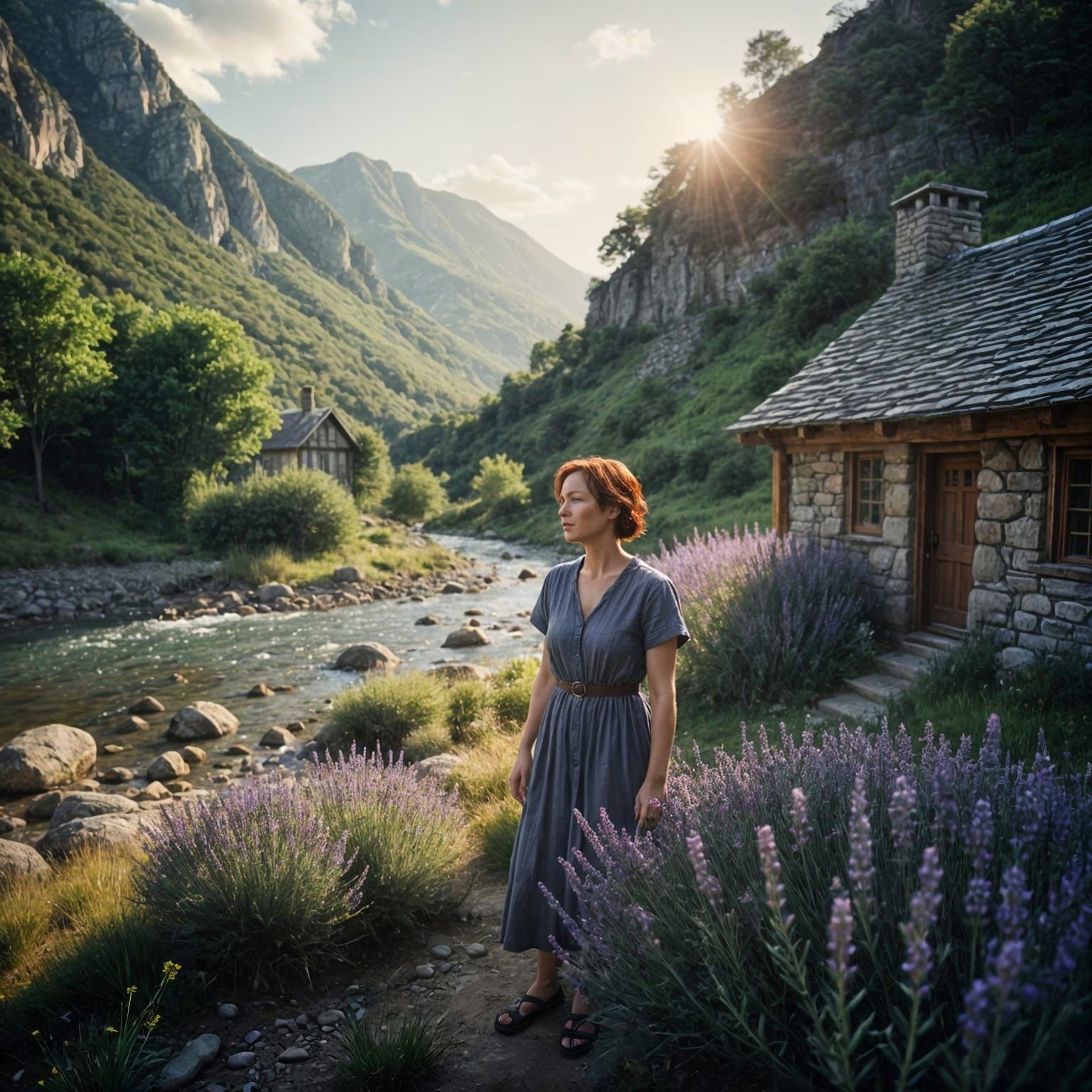 Serene Healer in a Mountain Valley