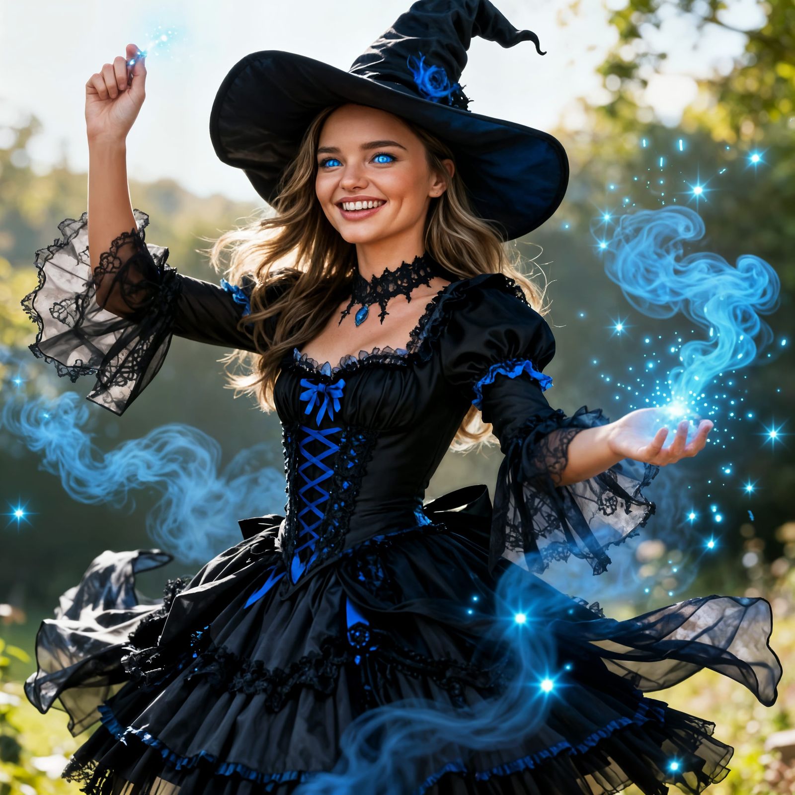 Miranda Kerr as a Joyful Witch Casting a Spell