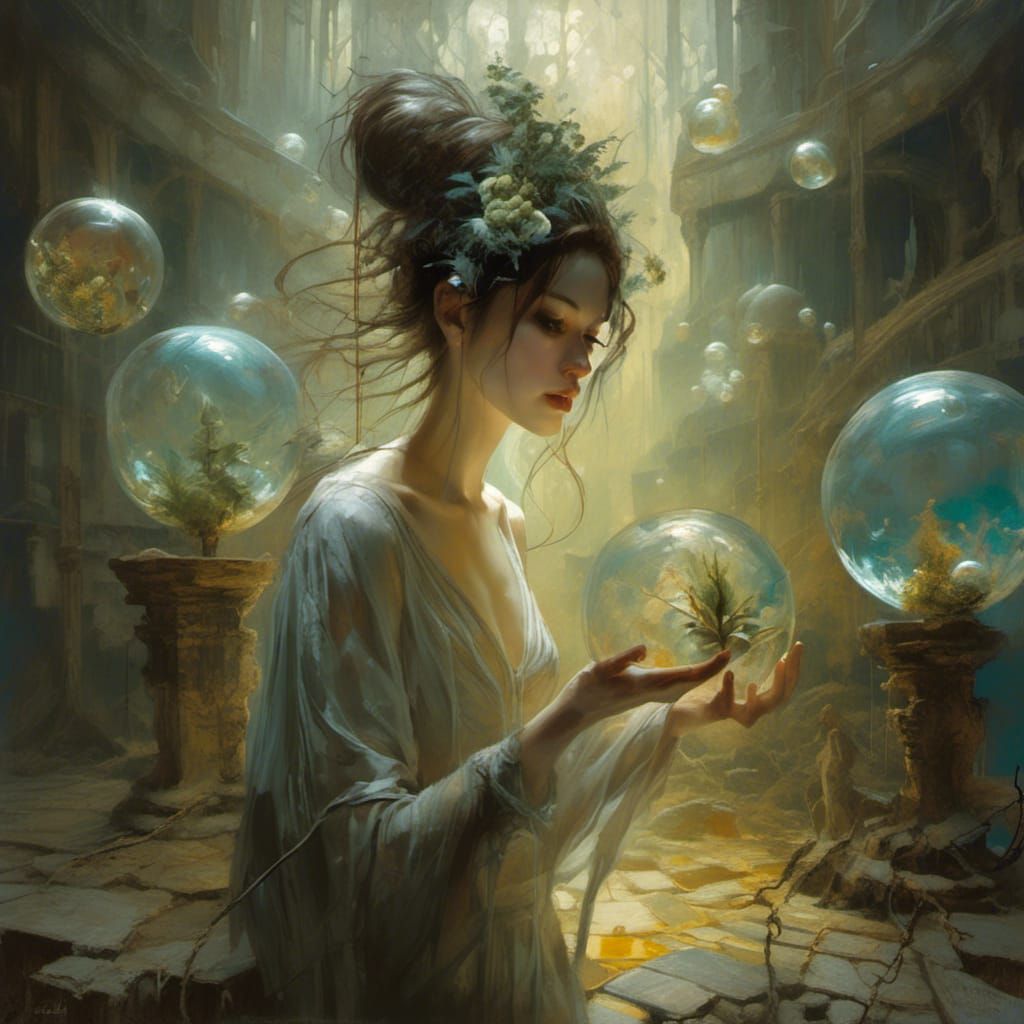 Woman with Glass Orb Fantasy Ecosystem
