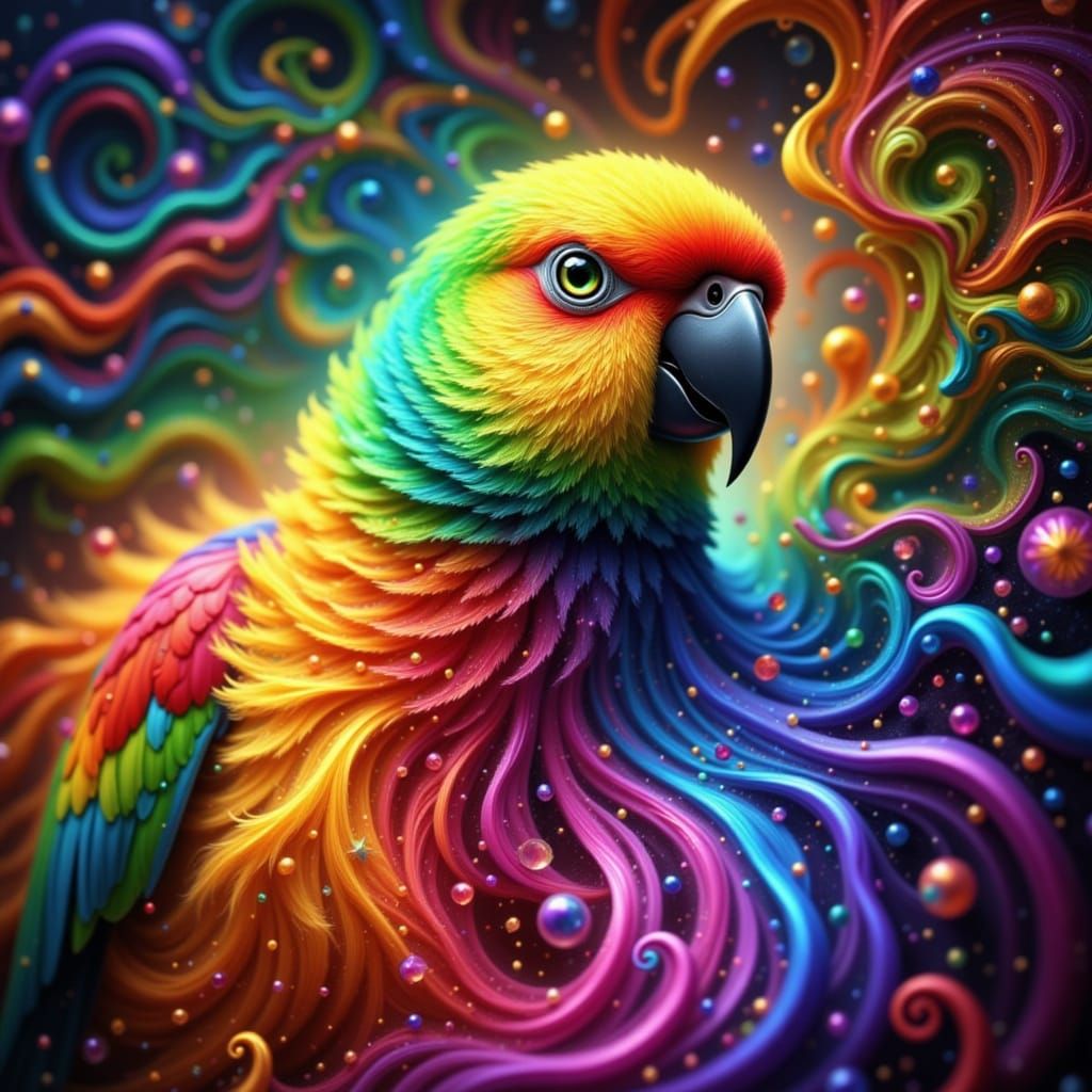 Vibrant Rainbow Parakeet with Abstract Sound Waves