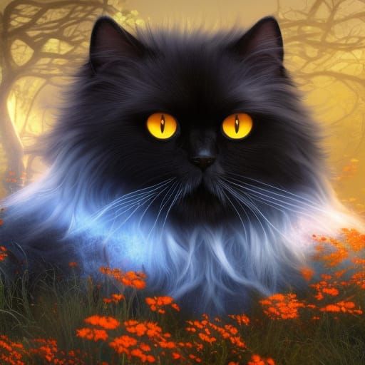 Persian Cat Basks in a Vibrant Meadow