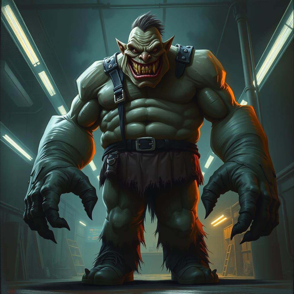 Abandoned Factory Horror Figure in Cyberpunk Style