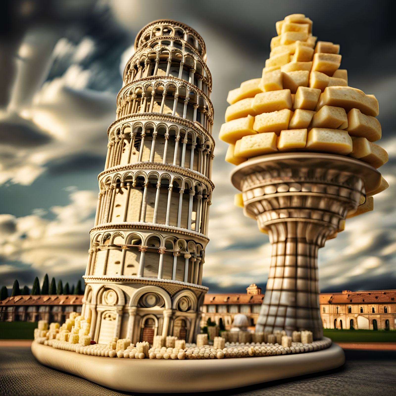 Leaning Tower of Pisa Made of Cheese