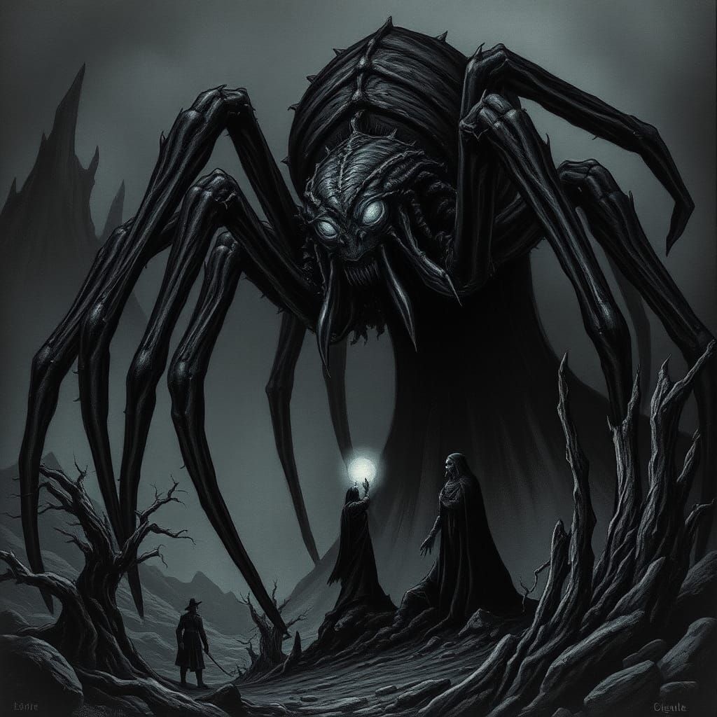 Eerie Ungoliant Illustration in Gustave Doré Style