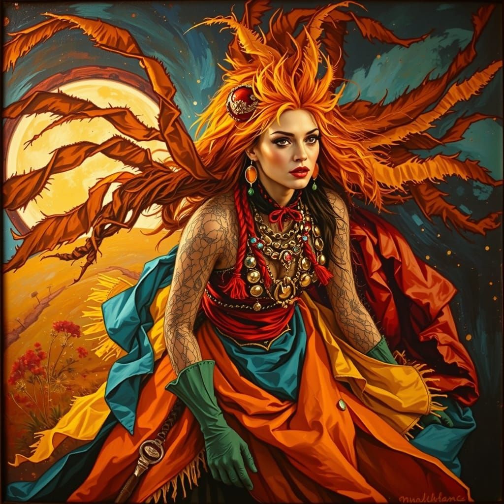 Glamorous Woman on Windswept Moor at Twilight Oil Painting