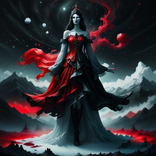 Eerie Dreamscape with Figure in Red, Surreal Digital Art