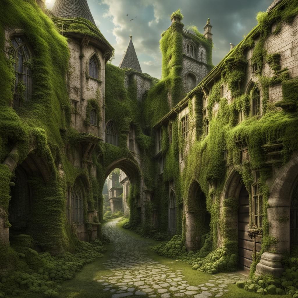 Overgrown Medieval City: Vines and Moss
