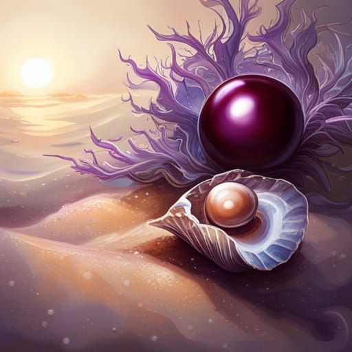 Seashells and Purple Pearls in Art Nouveau Style