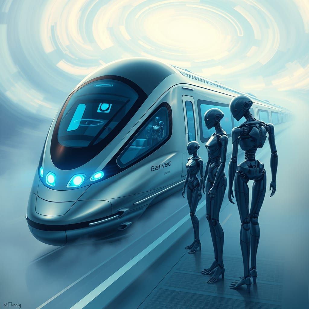Dreamlike Futuristic Train Station in Neon Haze