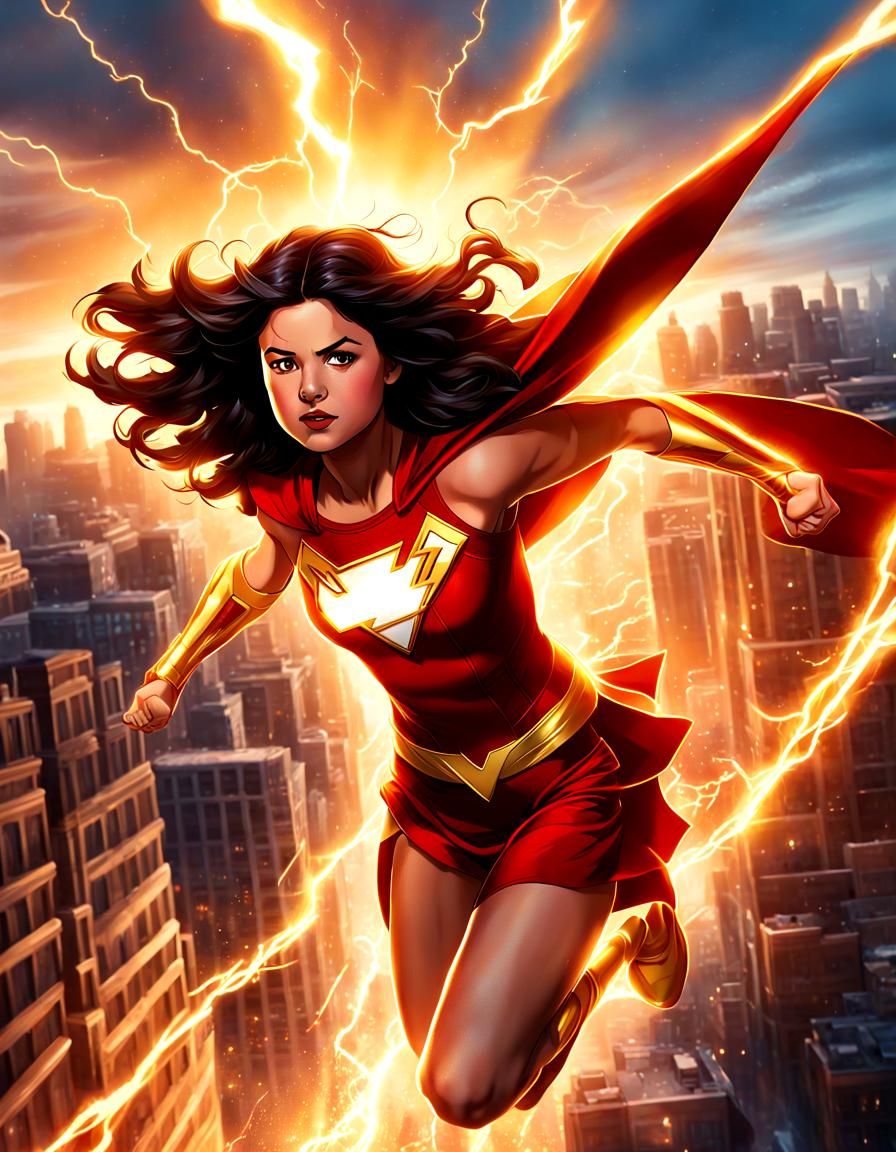 Mary Marvel Portrait in Comic Book Art Style