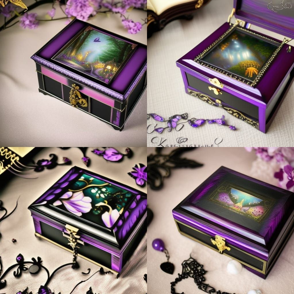 Beautiful Black& purple Gothic jewelry box with beautiful designs on it& Beautiful craftsmanship vibes& High quality vib...