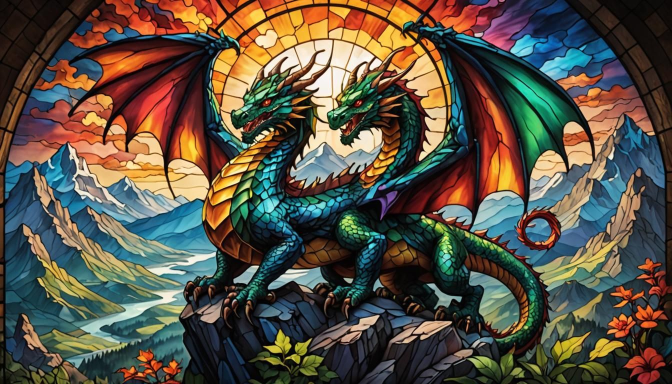 Chromatic Dragon Stained Glass Window Concept Art