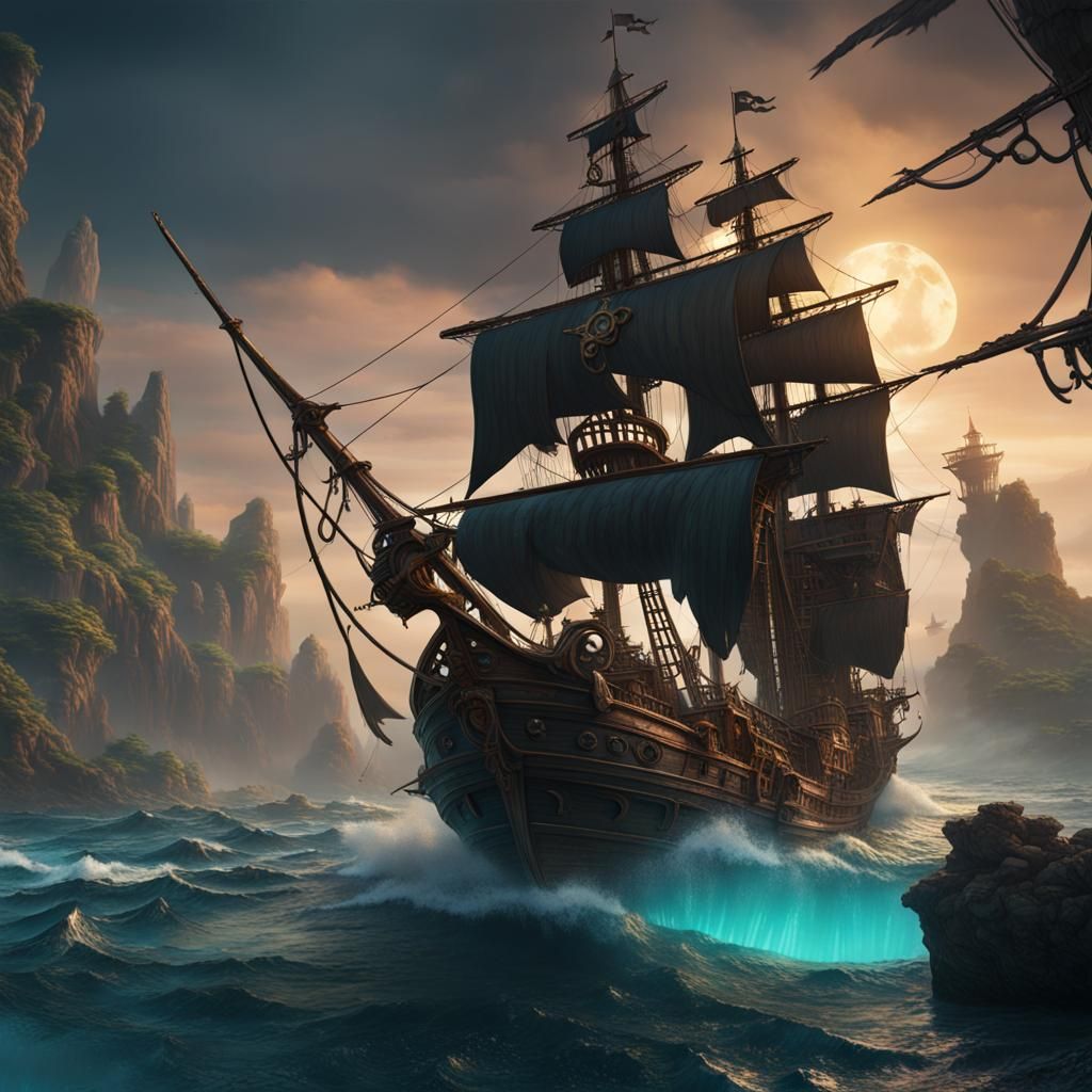 Fantastical Pirate Ship Matte Painting in 8K