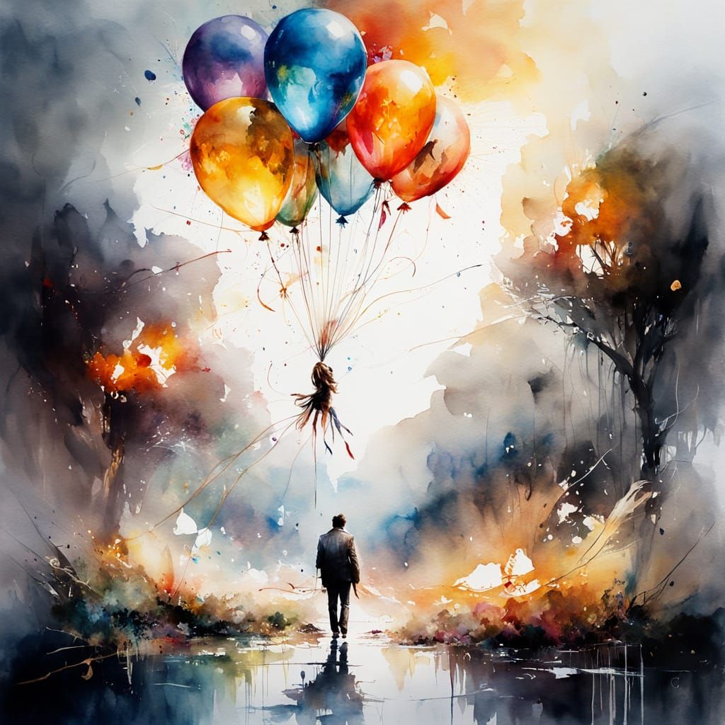 Golden Hour Balloons in Watercolour Style