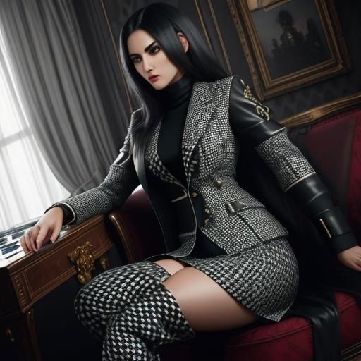 Businesswoman in Chessboard Suit: Hyperrealistic Detail