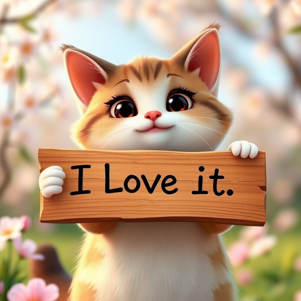 Charming Disney-Style Cat in Love with Springtime