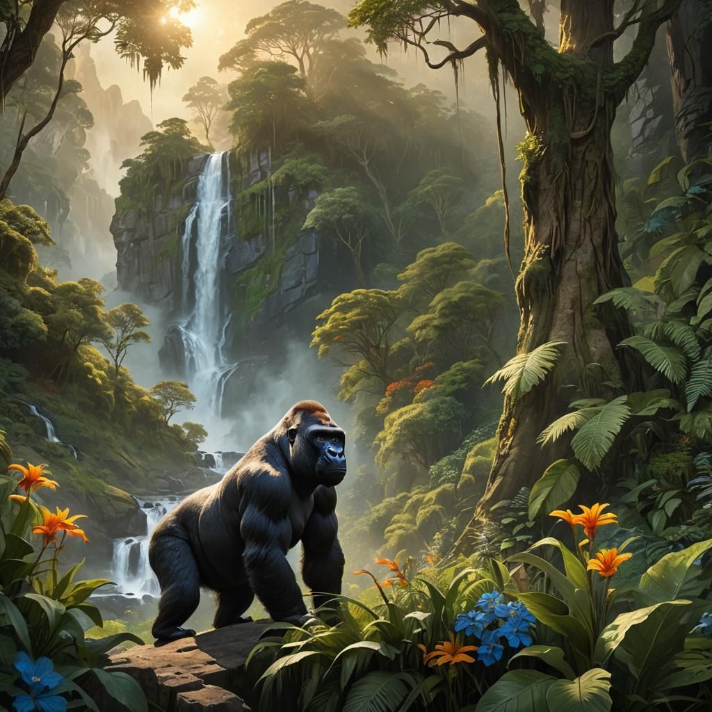 Mother and Baby Gorilla in Fantasy Forest Concept Art