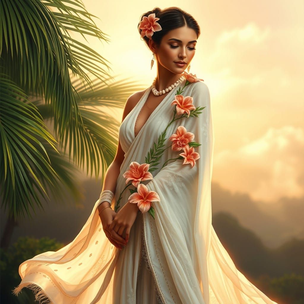Serene Hawai'ian Goddess in Classical Realism Style