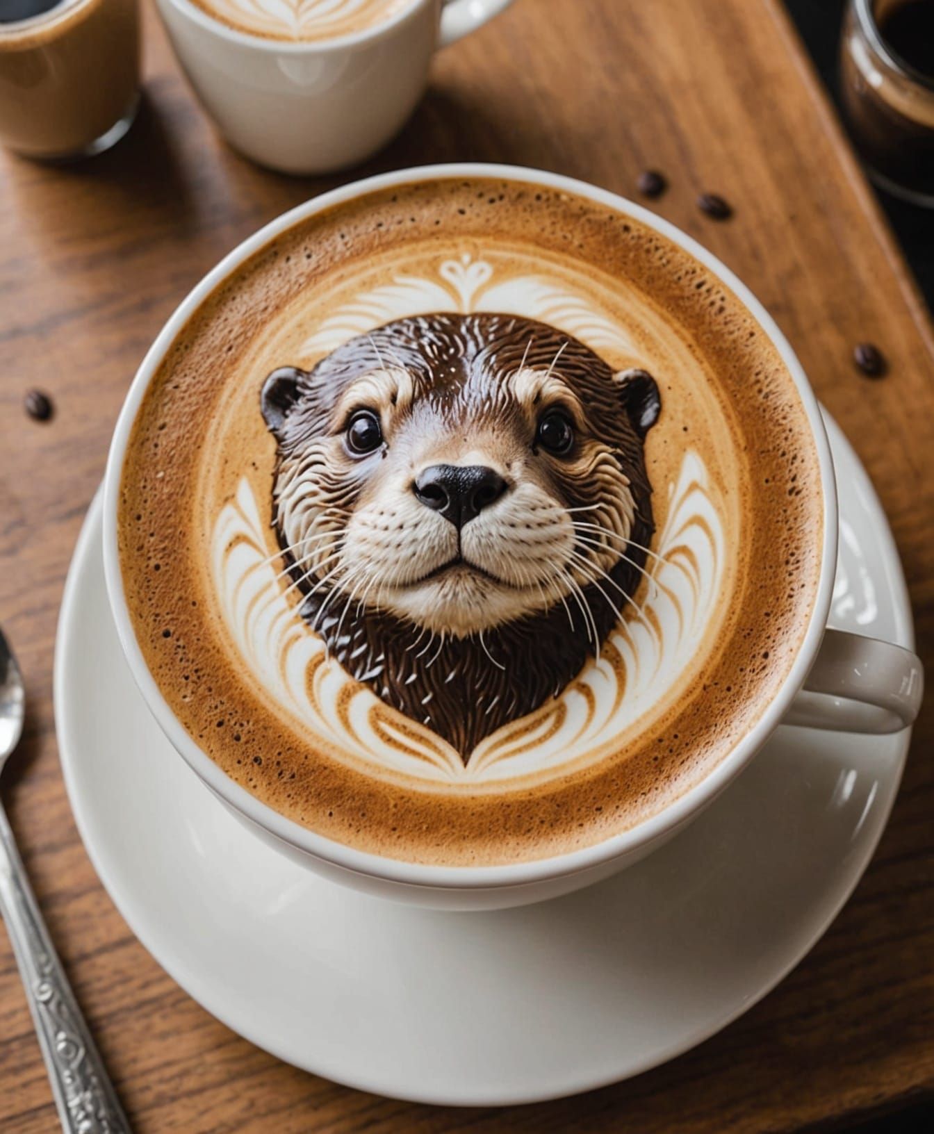 Latte Art Featuring an Otter Face