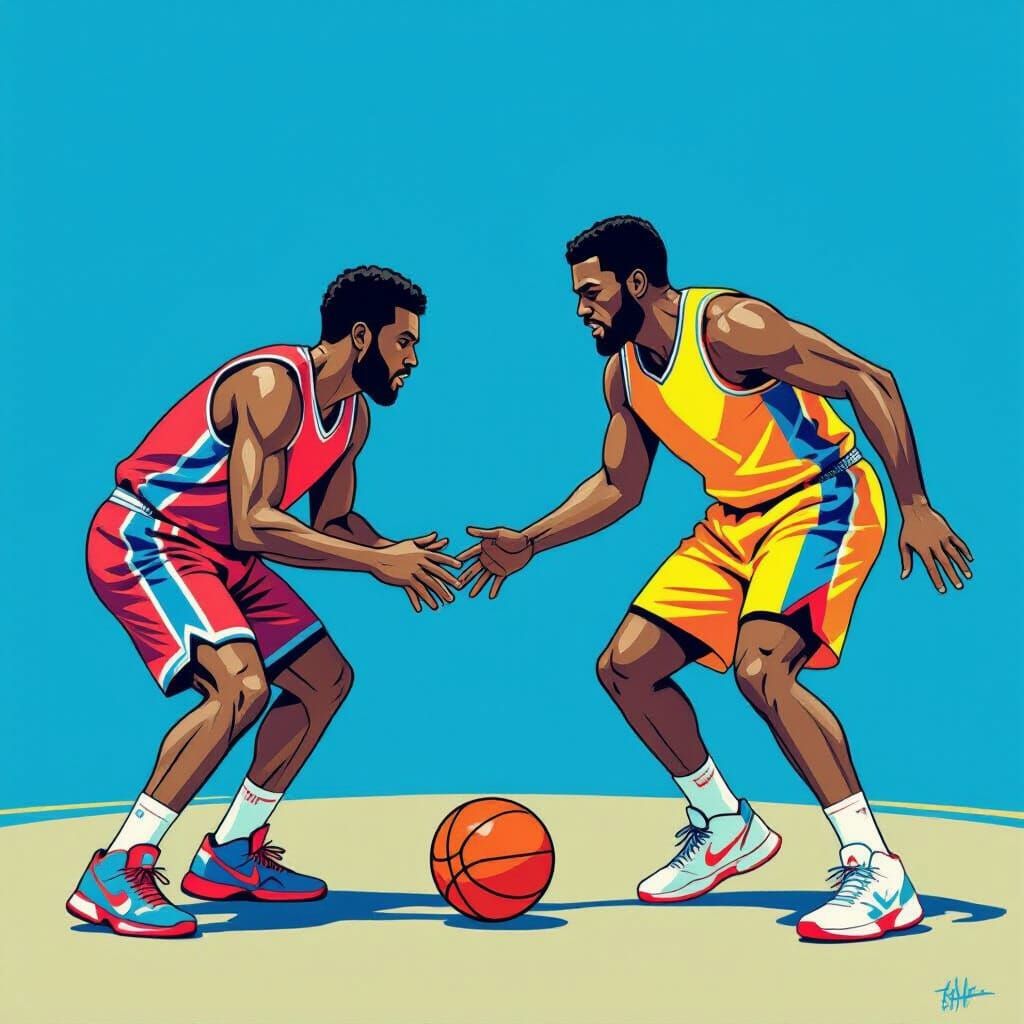 Basketball Game in Retro Acrylic Style