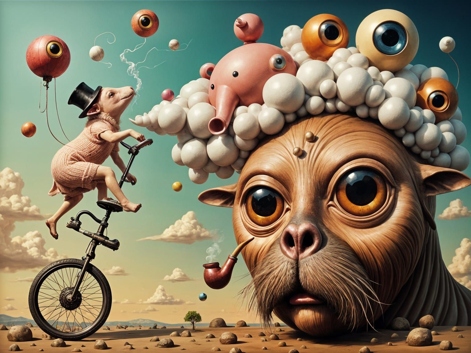 Surreal Sheep Knits Cloud Elephant on Walrus Head